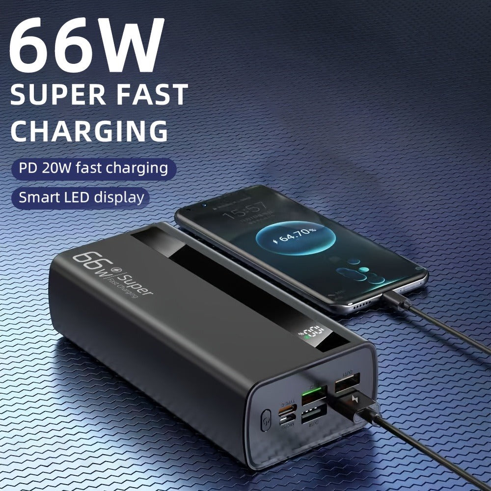 Un cargador portátil de 60000 mAh con capacidades de carga rápida, que cuenta con una pantalla digital inteligente, fabricado con tecnología de polímero de litio, ofrece una alta capacidad para cargar varios dispositivos al mismo tiempo, perfecto como reg