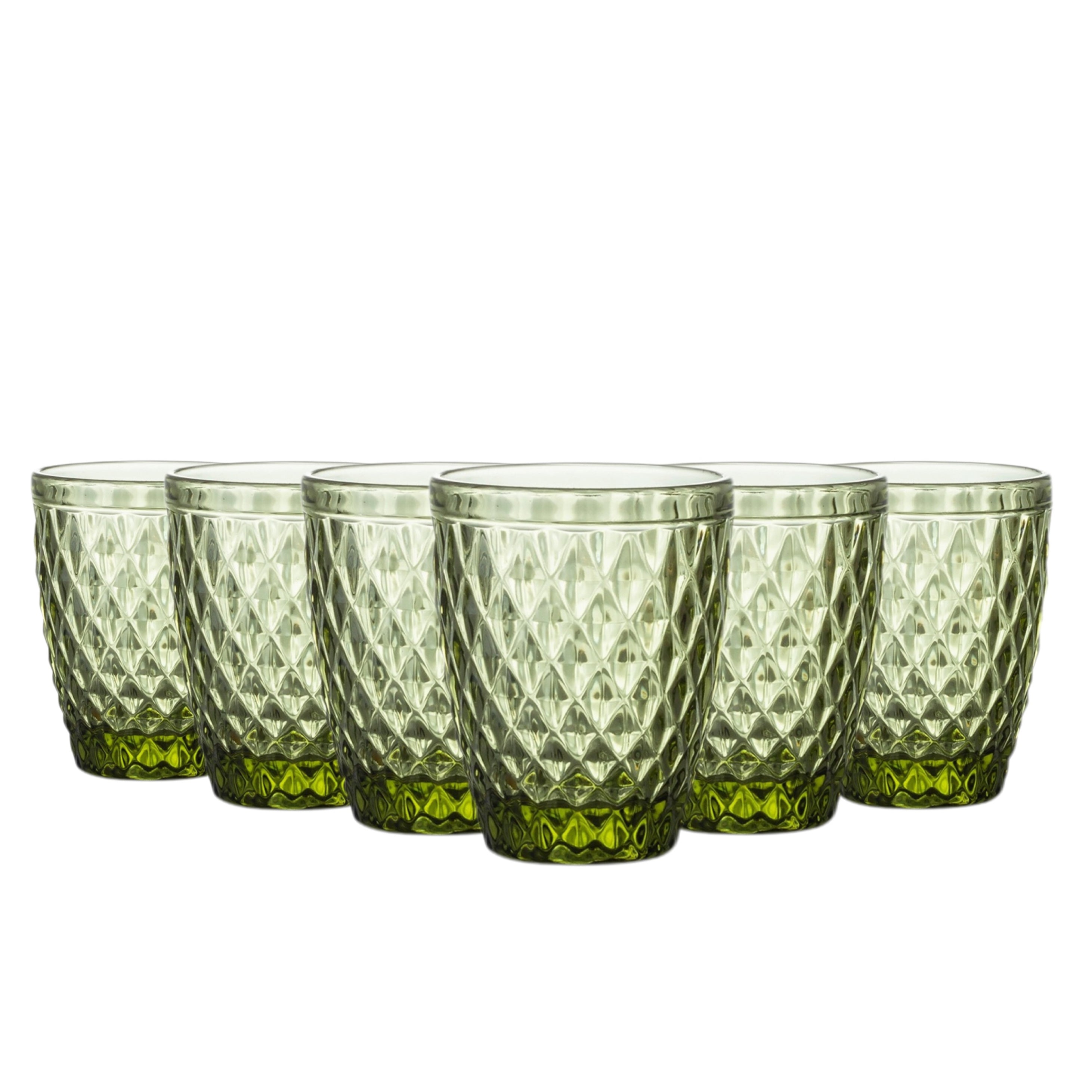 TRESV Set de 6 Vasos de Cristal 250ml | Diseño de Diamante Elegante | Aptos para Lavavajillas | Vidrio Sin Plomo para Agua y Refrescos