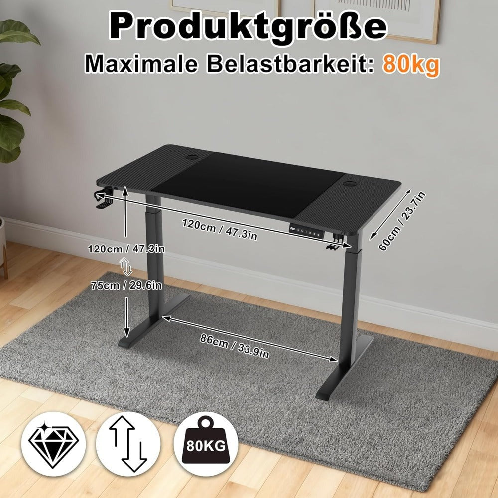 Escritorio Elevable Ajustable en Altura 120/140/160Cm X 60Cm con Función de Memoria, Puerto Tipo-C, Portavasos y Gancho para Auriculares, para Oficina en Casa/Gaming, Escritorio Elevable Eléctrico, Escritorio para Computadora de Oficina/Gaming para Hogar/