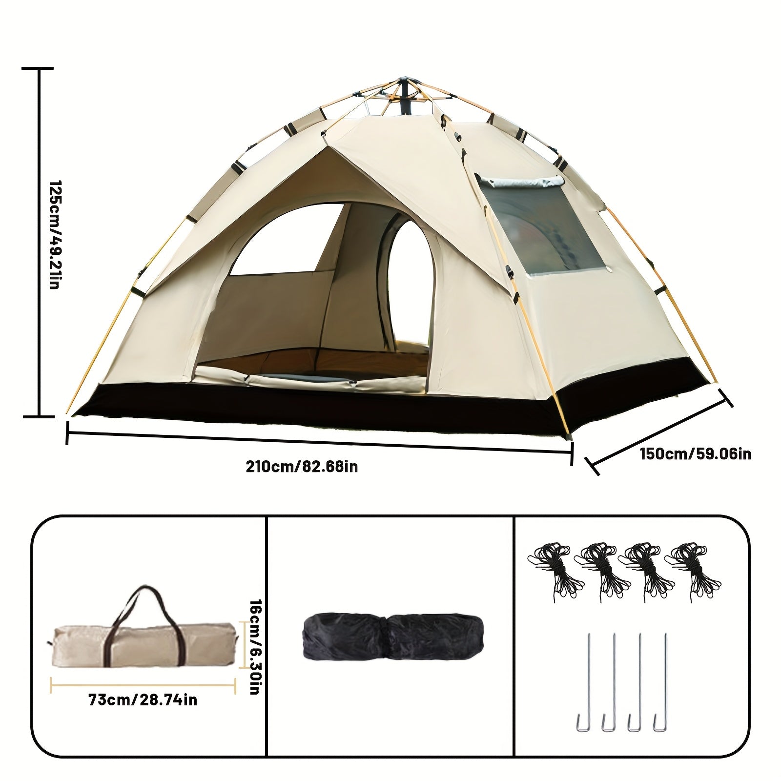 Tienda de Campaña para 2/4 Personas, Montaje Rápido y Fácil, Carpa Portátil con Bolsa de Transporte, Ideal para Senderismo y Aventuras al Aire Libre