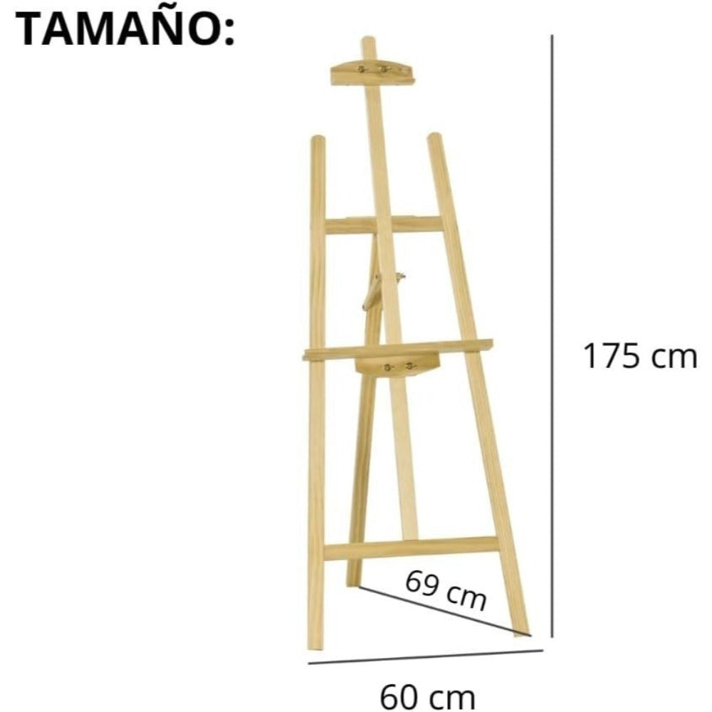Caballete Pintura Plegable | Atril para Pintar de Madera de Pino 175 cm | Altura e Inclinación Regulable | Ideal para Exposiciones Niños y Adultos | Ligero y fácil de plegar