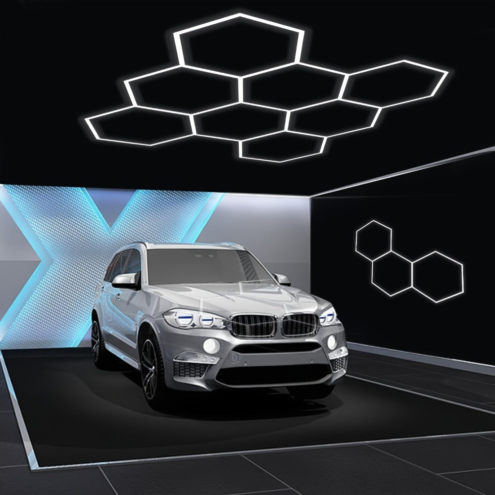 Paquete de 5/8 Lámparas de Techo LED Hexagonales - 280W 33600LM Ultra Brillantes Blanco Frío 6500K, Iluminación Exterior Moderna para Garaje, Taller, Estudio, Tienda de Detallado Automotriz - Duración Estimada, Fácil Instalación, Montaje