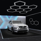 Paquete de 5/8 Lámparas de Techo LED Hexagonales - 280W 33600LM Ultra Brillantes Blanco Frío 6500K, Iluminación Exterior Moderna para Garaje, Taller, Estudio, Tienda de Detallado Automotriz - Duración Estimada, Fácil Instalación, Montaje