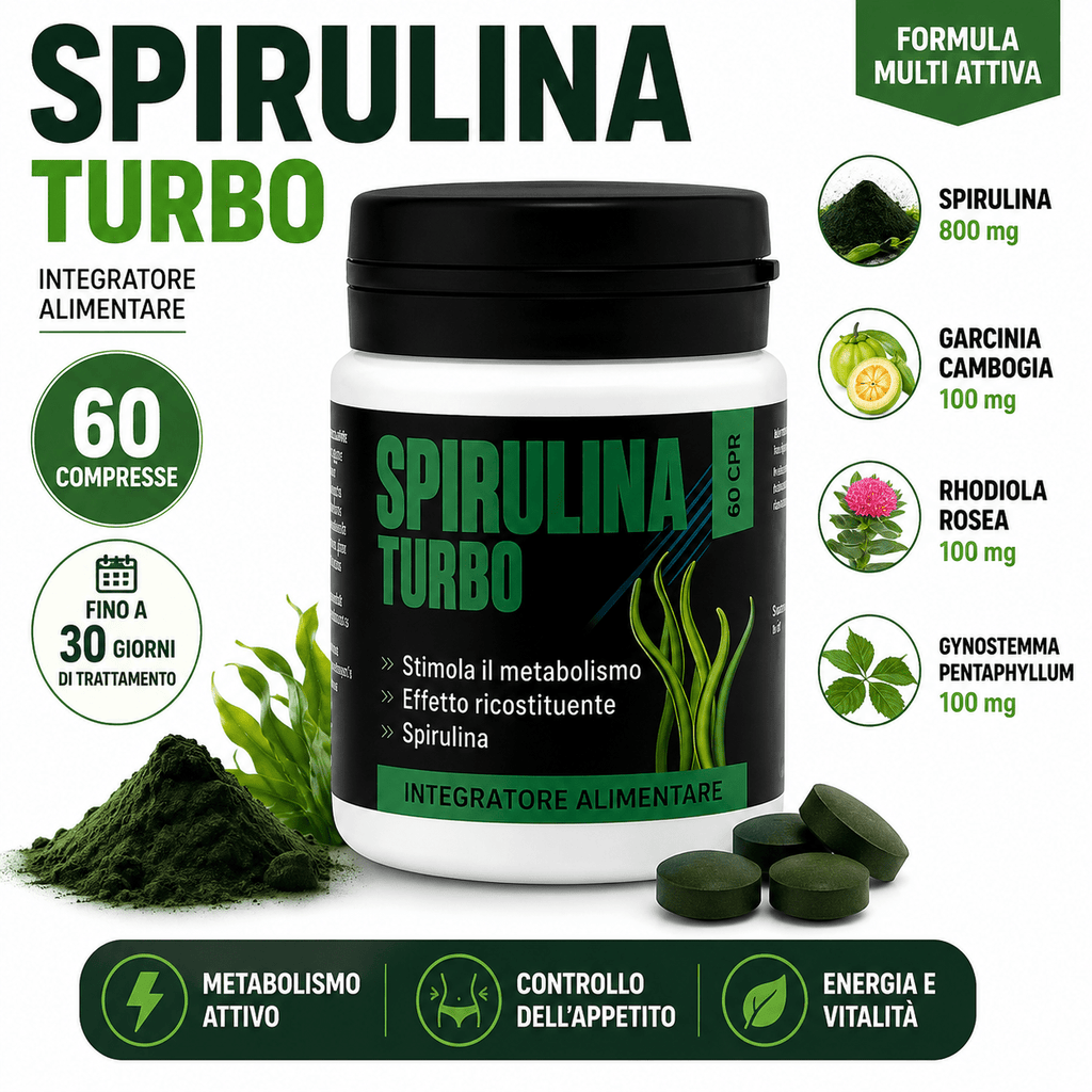 Spirulina Turbo – Suplemento Dietético a Base de Espirulina – 60 Tabletas Veganas de 500 mg – Apoyo para la Rutina Diaria y el Bienestar
