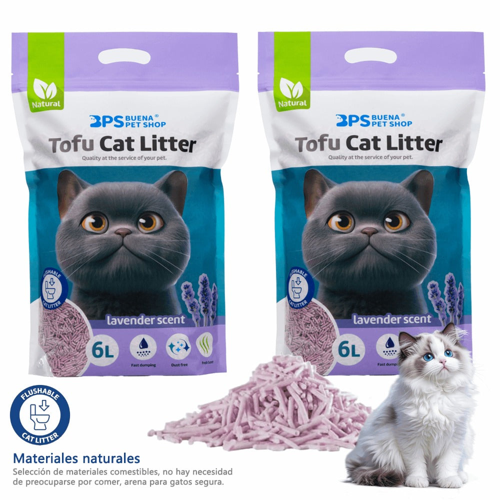 2 Paquetes de Arena para Gatos con Tofu, 6L Cada Uno, Fuerte Absorbencia, Fácil Compacidad, Desagotable, Sin Polvo, Múltiples Aromas Disponibles, Suministros para Mascotas, Sin Polvo Fácil de Aglomerar y Controla Olores -y Segura para Gatitos