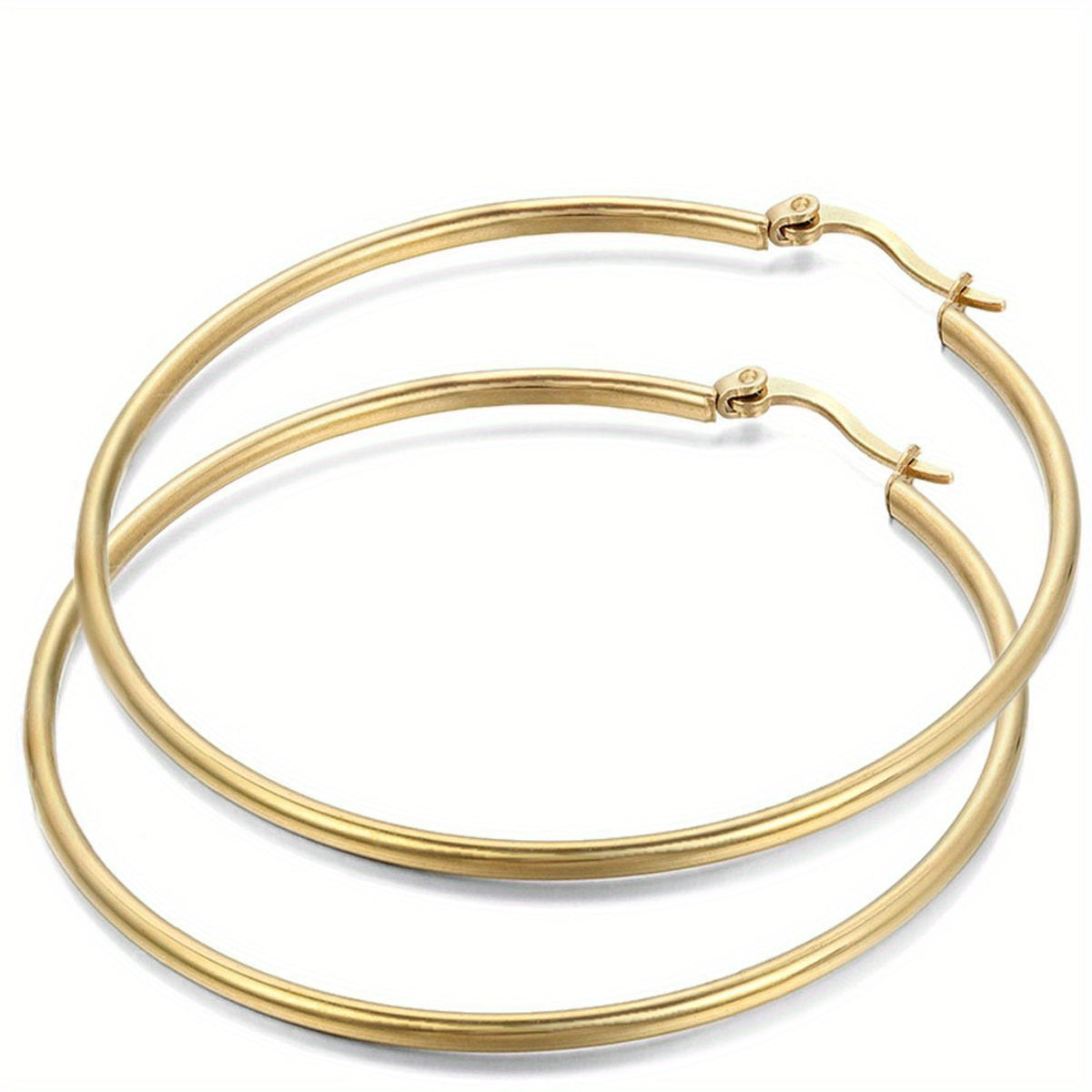 JewelryWe Moda Mujer Aro Grande Dorado Pendiente Anillo Acero Inoxidable Regalo de San Valentín 2pcs