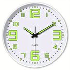 Reloj de pared de 12 pulgadas blanco que brilla en la oscuridad, números y manecillas luminosas que absorben energía, reloj de pared silencioso de plástico sin tictac, funciona con pilas, para sala, dormitorio, oficina, decoraciones de pared, regalos para