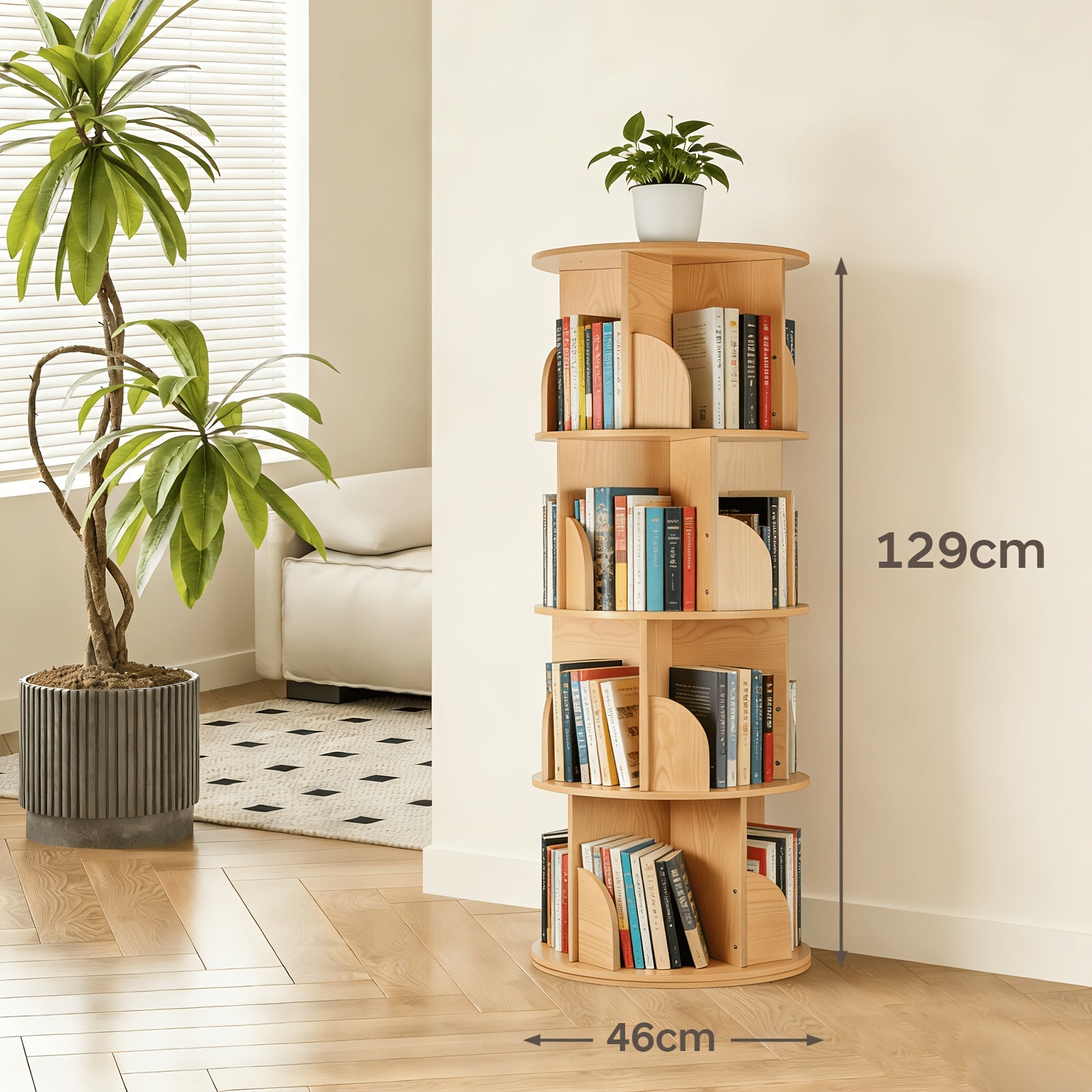 Librerías y estanterías | Torre de estantería giratoria 360°, diámetro grande de 46 cm × altura de 160 cm, librero giratorio de 3/4/5 niveles