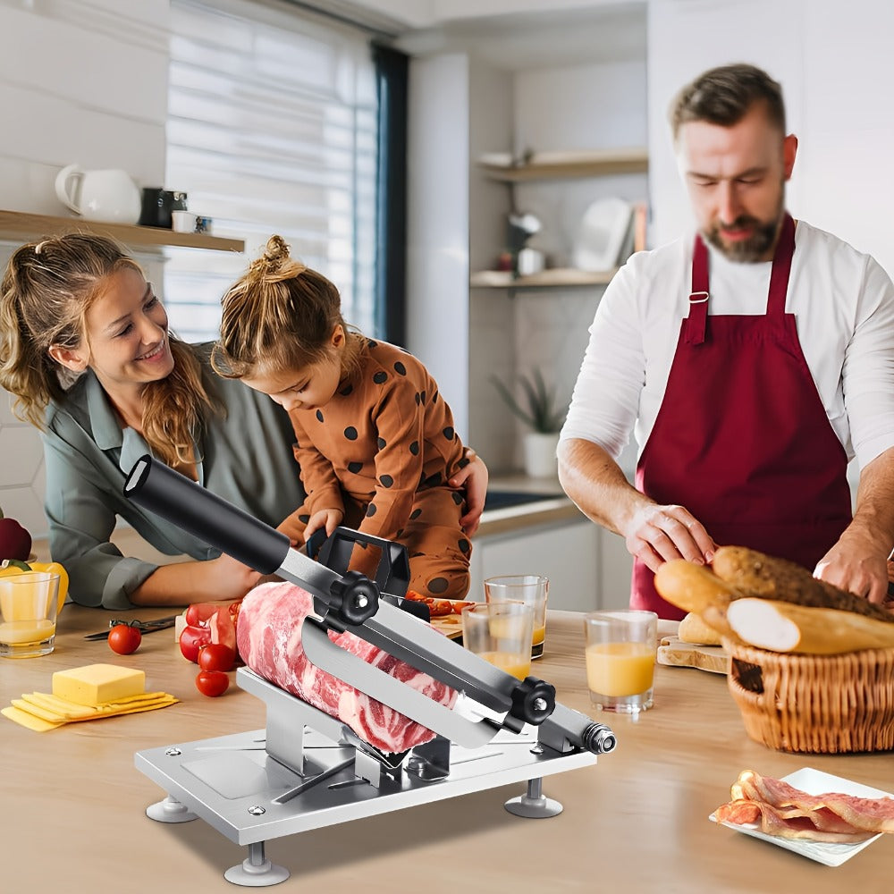 Cortadora de Carne Manual en Acero Inoxidable, Grosor Ajustable, Filo Nítido y Duradera, Fácil de Limpiar, Cortador Multiusos para Reses Bovinas, Ovejas, Verduras e Ingredientes del Hot Pot, Ideal Para Uso Doméstico o Comercial