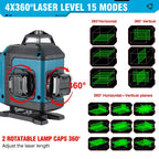 Nivel láser | Nivel Láser de 16 Líneas Jemi Tool 360 Autonivelante, Tamaño de Bolsillo 4X360 Línea Cruzada Verde, Herramienta de Nivel Láser para