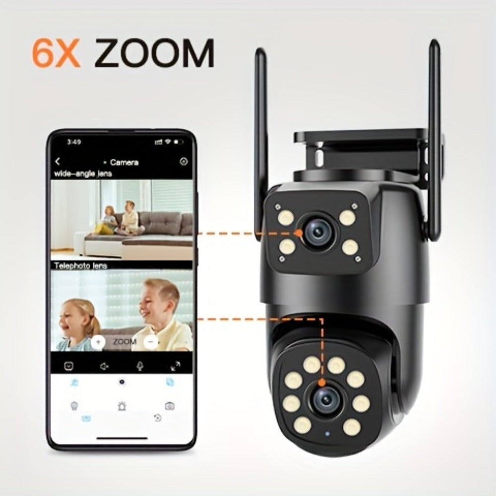 Cámara de seguridad multifuncional inalámbrica para exteriores con wifi, monitoreo de seguridad 2K de alta definición, lente dual, rotación automática, panorámica, inclinación, visión nocturna, detección de movimiento, llamada bidireccional, cámara de seg