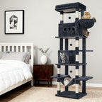 Árbol para Gatos de Interior, Torre Alta de 210 cm con Múltiples Niveles, Casa para Gatos, 8 Postes Rascadores, Hamaca y 4 Pompones
