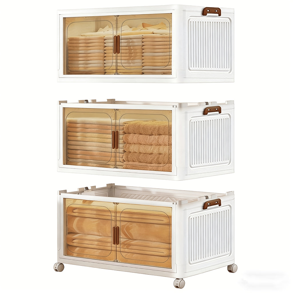 Contenedores de almacenamiento de plástico de 60 cm, cajas apilables con tapas, contenedores plegables con ruedas bloqueables para dormitorio, sala de estar, estudio y oficina