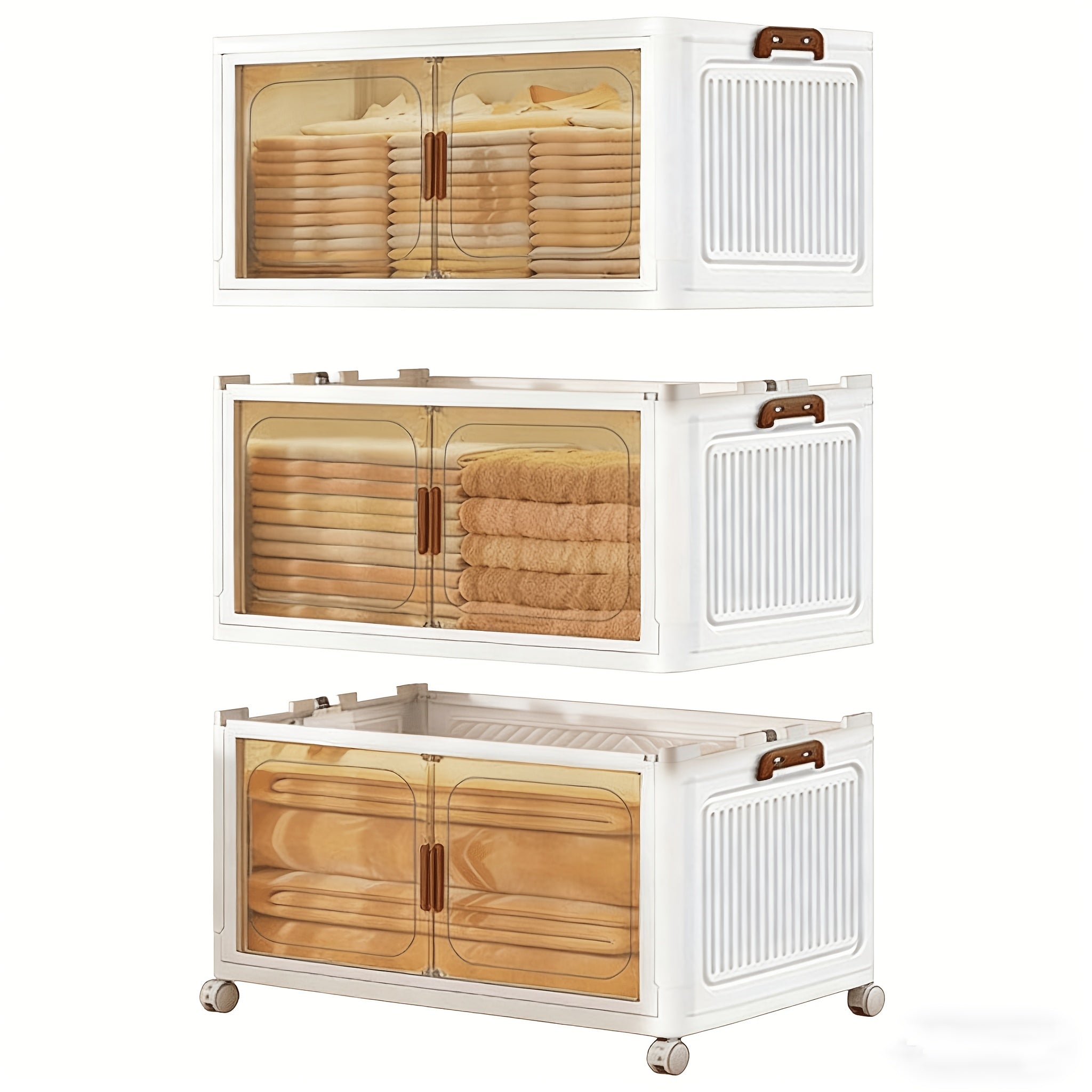 Contenedores de almacenamiento de plástico de 60 cm, cajas apilables con tapas, contenedores plegables con ruedas bloqueables para dormitorio, sala de estar, estudio y oficina