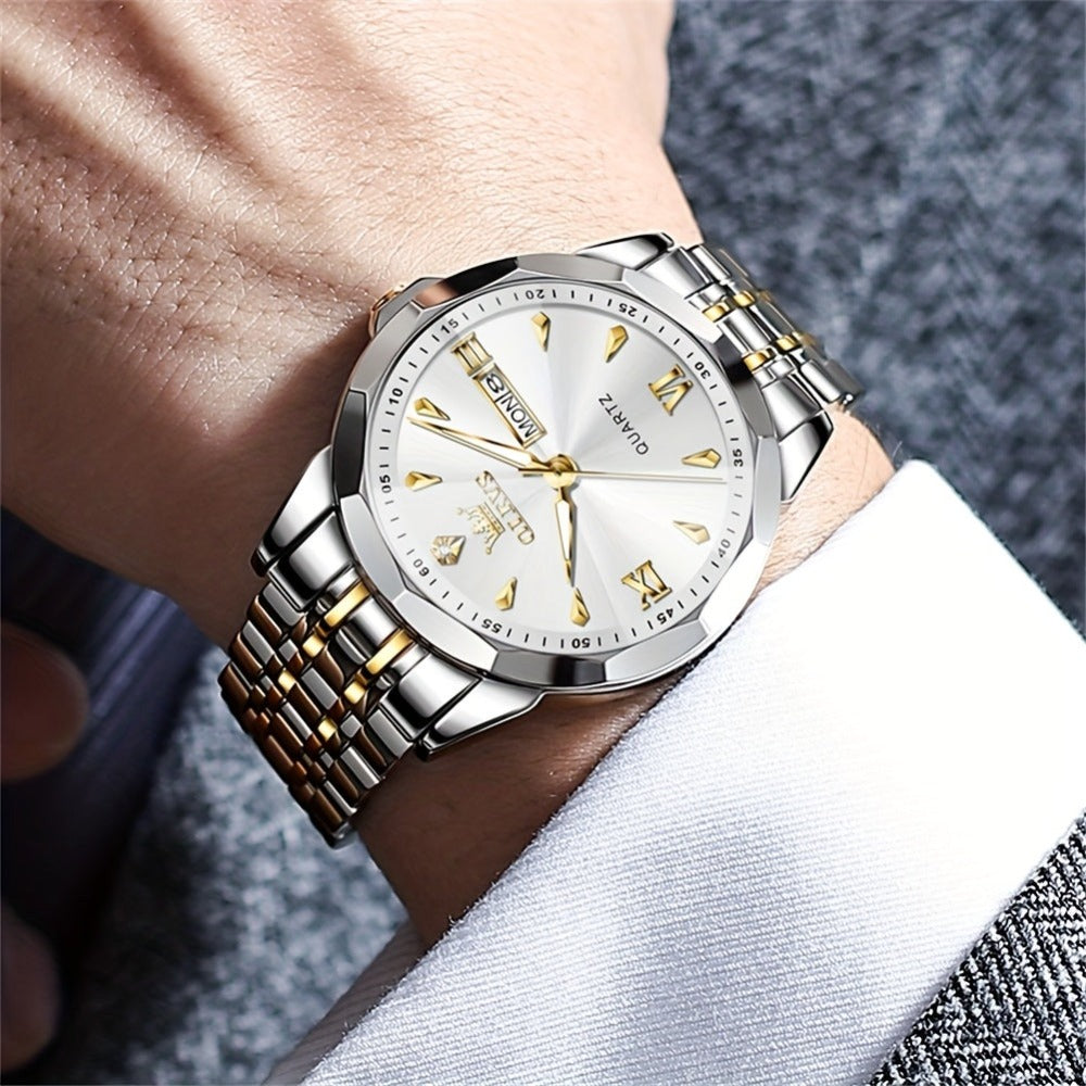 OLEVS Reloj para Hombre Clásico Analógico Cuarzo Cronógrafo Negocios Vestir Relojes de Diamantes de Imitación Elegante Lujo Acero Inoxidable Fase de Luna Calendario Relojes de Hombre Relojes De Hombre Esfera Azul/Negro/Blanco/Gris