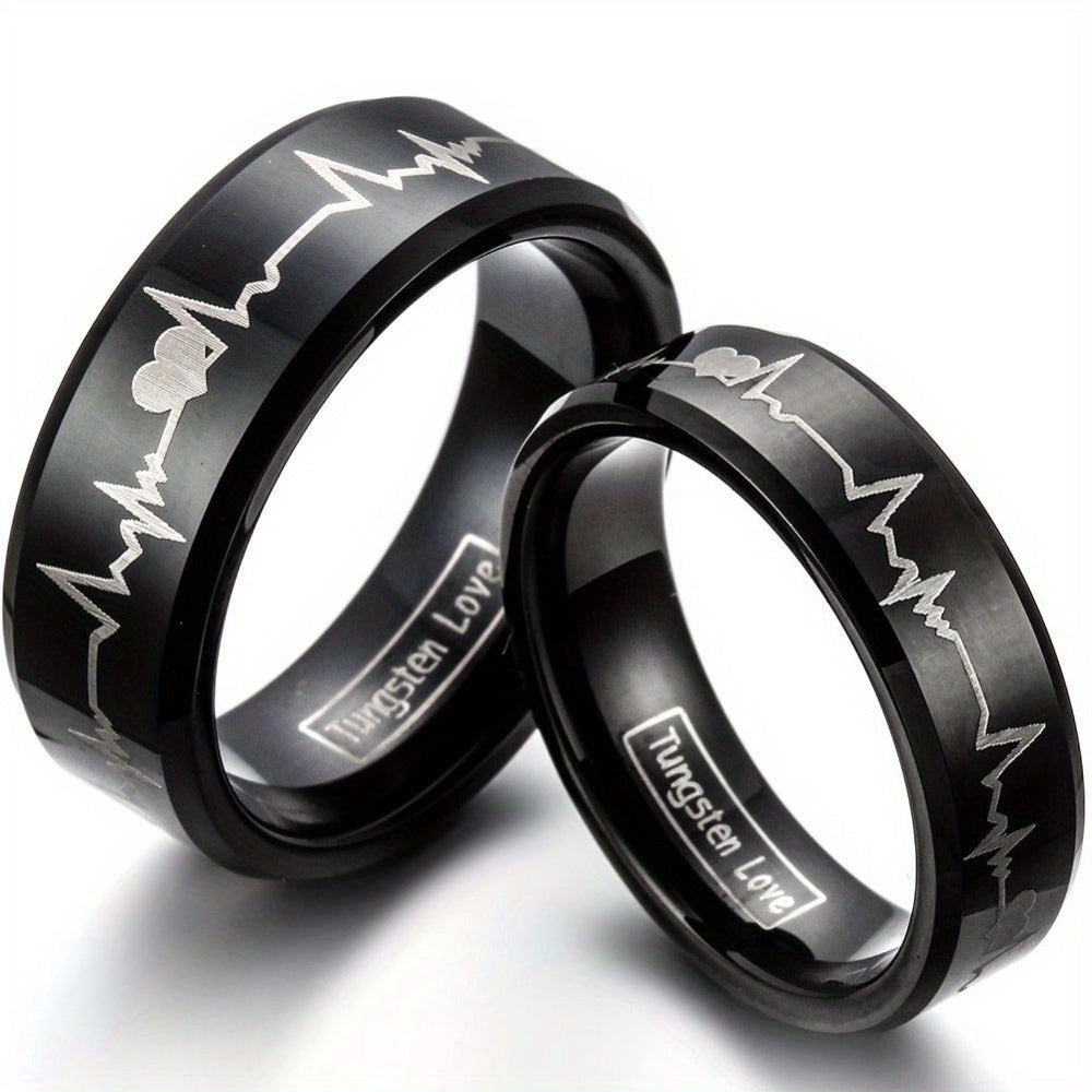 Anillo de pareja JewelryWe, carburador de tungsteno con corazones y latido, anillos de compañero, anillos de la amistad, anillos de boda, anillos de compromiso, banda,