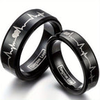 Anillo de pareja JewelryWe, carburador de tungsteno con corazones y latido, anillos de compañero, anillos de la amistad, anillos de boda, anillos de compromiso, banda,