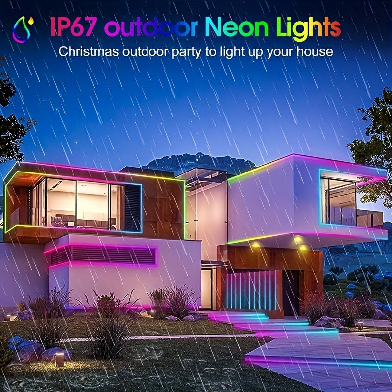Tira de luz LED neón de 5M/10M/15M/20M/30M, 24V, control remoto/aplicación, tira de luz RGB flexible, IP67, ideal para dormitorio, habitación y decoración exterior