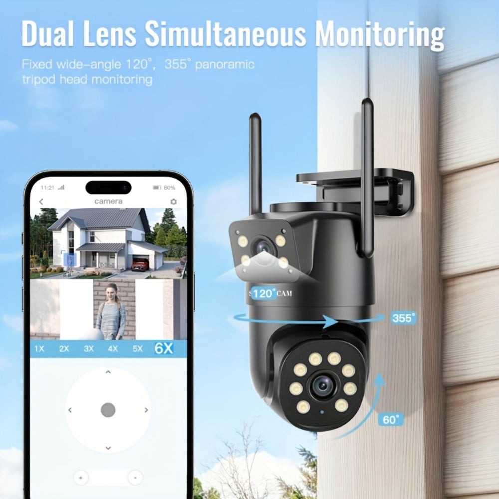Cámara IP inalámbrica PTZ para exterior SZSINOCAM IP66 con WiFi 2.4G, lente dual y pantalla 1080P, audio bidireccional, seguimiento automático para ancianos, jóvenes y mascotas - Monitor de seguridad
