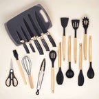 Juego de 19 Piezas de Cuchillos de Cocina con Bloque de Ventilación en Varios Colores. Incluye Cuchillo de Chef, Cuchillo de Carnicería, Cuchillo para Pan, Cuchillo Multiusos, Cuchillo para Frutas y Herramientas de Cocina. Hojas de Acero Inoxidable Premiu