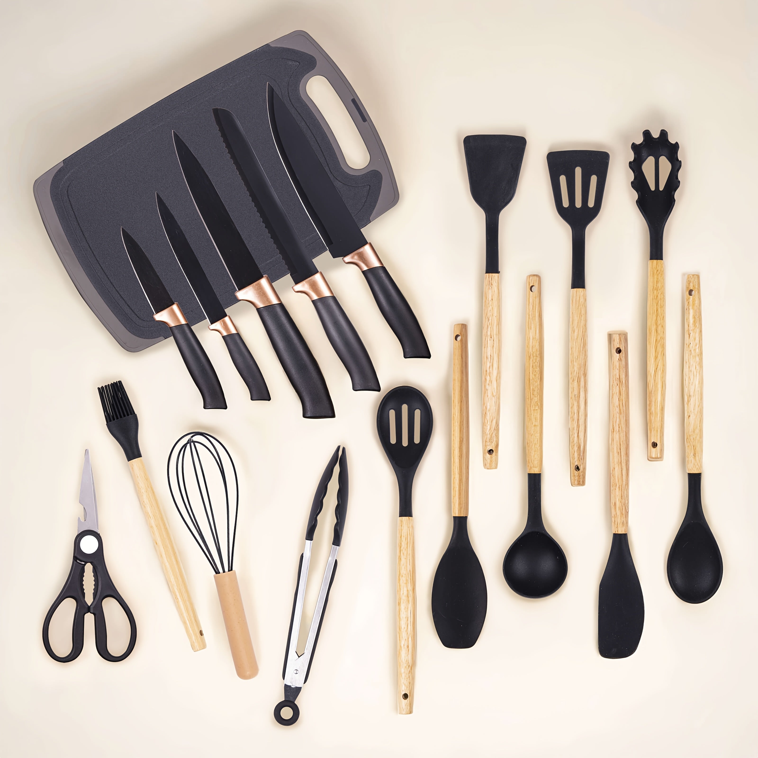 Juego de 19 Piezas de Cuchillos de Cocina con Bloque de Ventilación en Varios Colores. Incluye Cuchillo de Chef, Cuchillo de Carnicería, Cuchillo para Pan, Cuchillo Multiusos, Cuchillo para Frutas y Herramientas de Cocina. Hojas de Acero Inoxidable Premiu