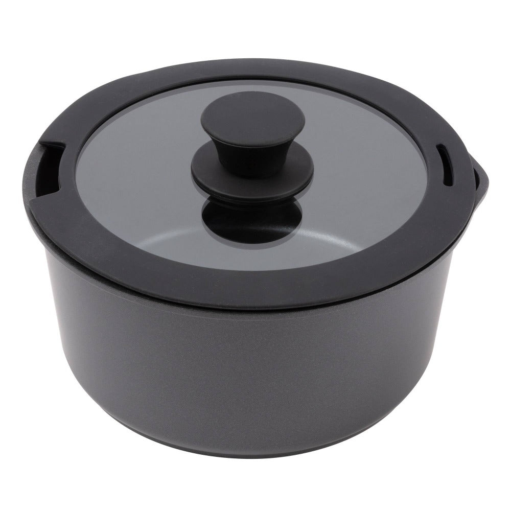 Bergner Click&Cook Batería de cocina 10 Pzs Mango extraíble, 3 Sartenes, 2 Cazos, Tapas y Utensilios Aluminio revestimiento antiadherente