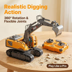 Vehículo de construcción con control remoto amarillo de 13 canales, excavadora, camión volquete, bulldozer, regalo perfecto para cumpleaños, Halloween y Navidad de niños