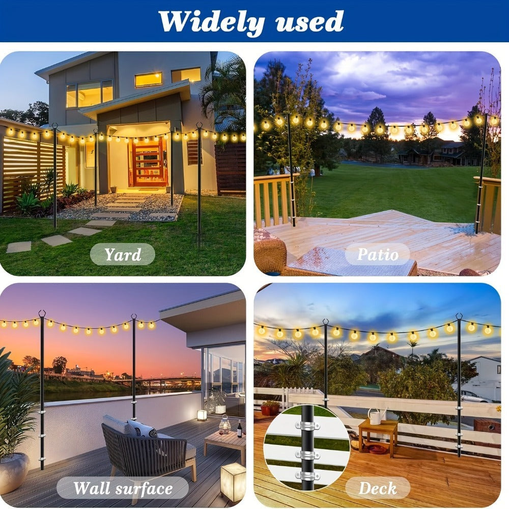 Paquete de 4 postes de metal para guirnaldas de luces de 3.05 metros con horquilla, postes colgantes para terraza, fiesta, boda (sin guirnalda de luces, solo poste)