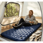 Colchón de camping inflable para una persona con almohada 190x58x5 cm XXL. Colchoneta de camping inflable ligera y colchoneta de camping en azul marino. Colchón de camping duradero con acolchado ergonómico en forma de diamante. Colchón de aire para una pe
