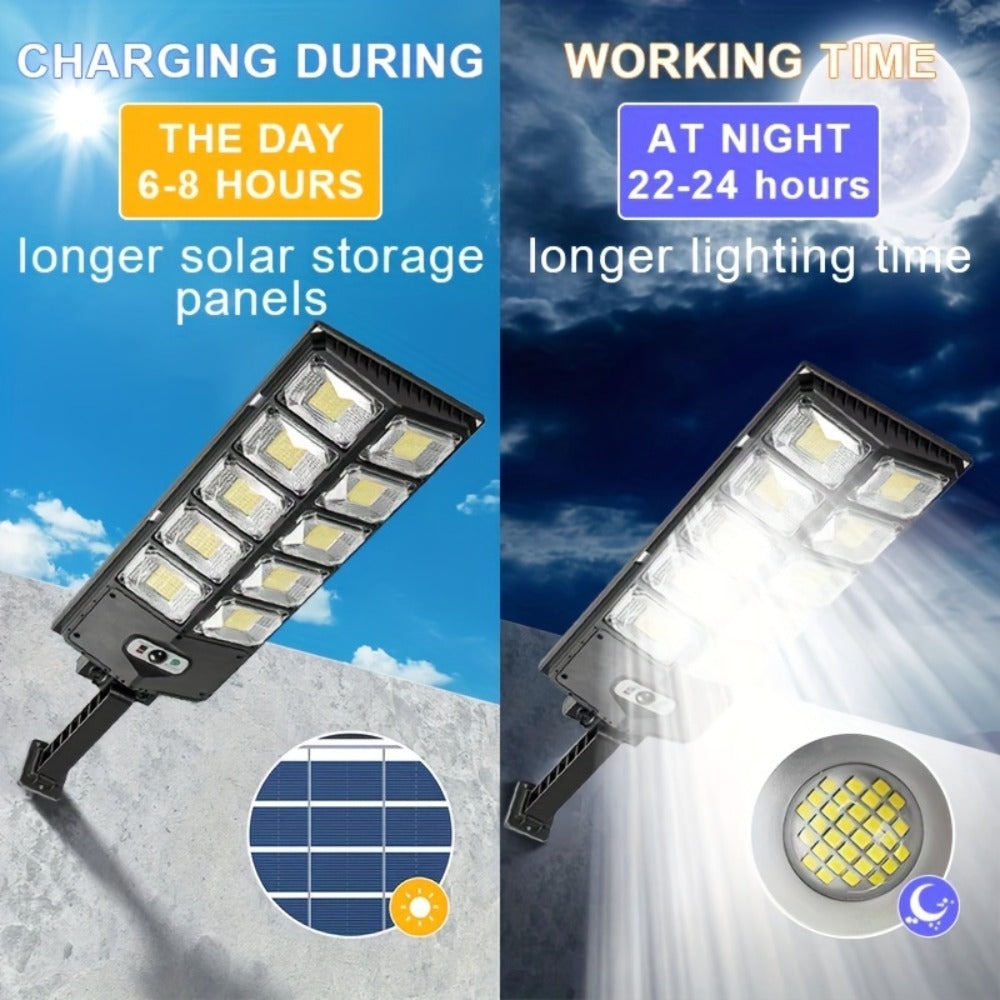 Luz de calle solar con sensor de movimiento y mando a distancia de 504 LED, luz solar de jardín con 3 modos de iluminación, reflector de seguridad de gran angular de 270°, luz de patio exterior de doble hilera superbrillante, para emergencias en calles co