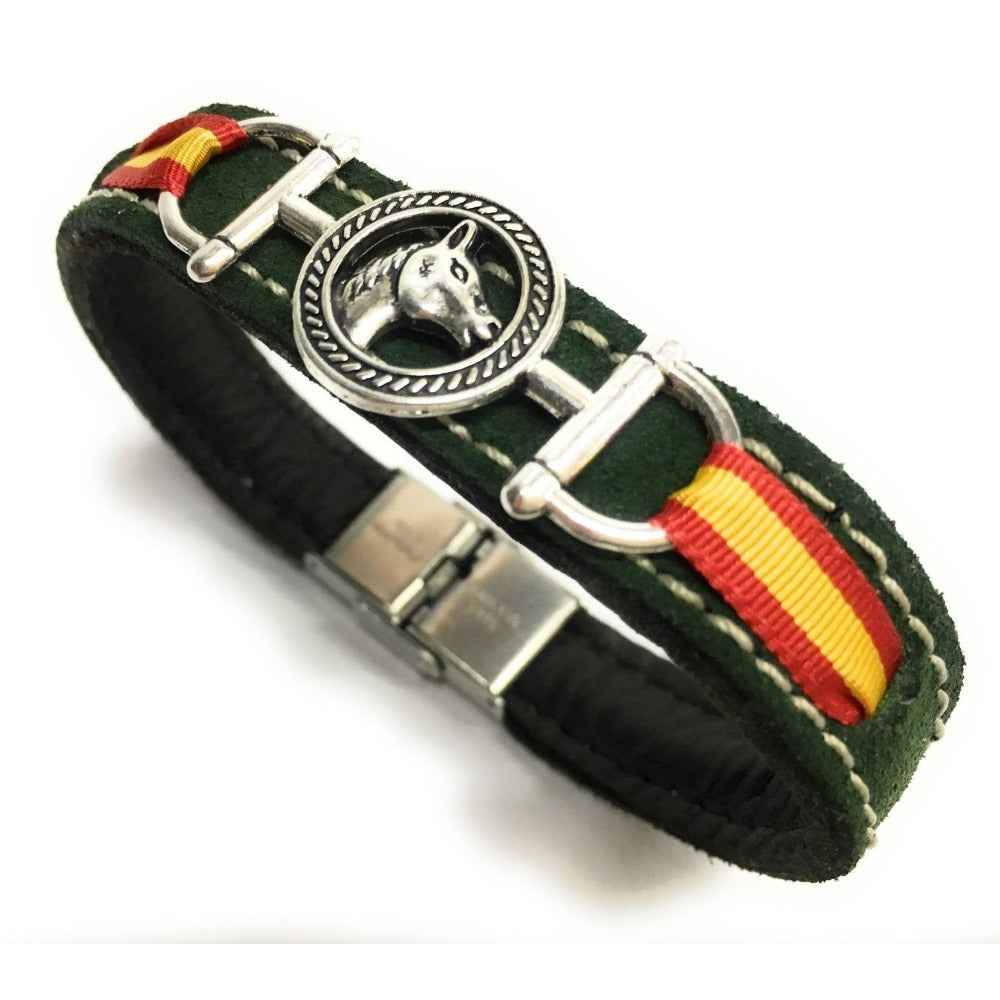 Pulsera De Cuero Figura Estribo y Figura Caballo | Bandera De España | Complementos de Moda Unisex