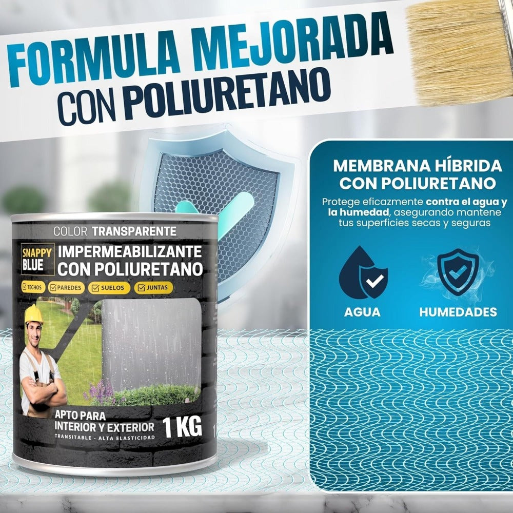 [Brocha de Regalo] Impermeabilizante Transparente con Poliuretano, Sellador Impermeable Fugas Agua, Revestimiento Impermeable Definitivo, Hidrofugante Invisible para Techos, Terrazas y Exteriores