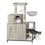 Árbol para Gatos con Armario de Letrero, Armario para Gatos, Casa Moderna 4-en-1 con Plataforma Grande, Casa para Gatos con Alfombra Rascadora de Sisal, Postes y Pompones, Cojines Lavables