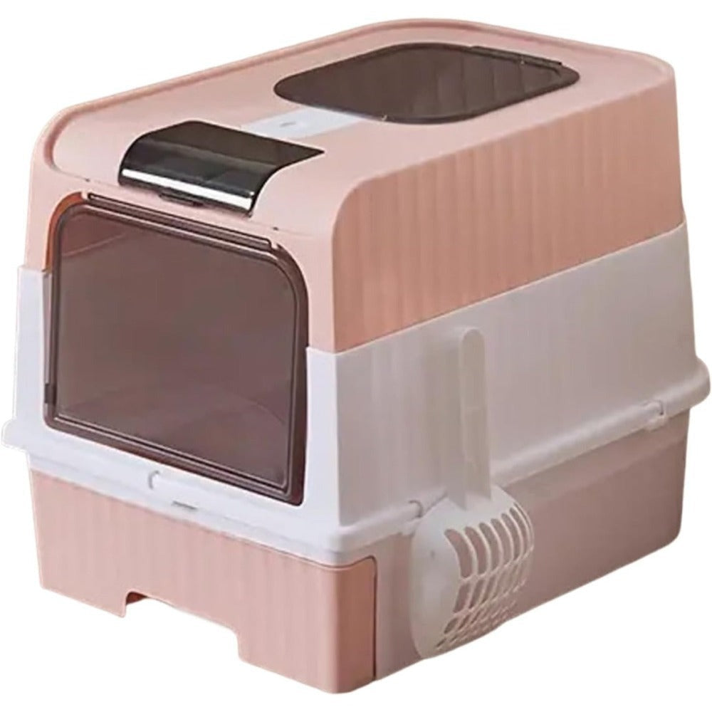 Caja de Arena para Gatos Espaciosa con Tapa Arenero - A Prueba de Fugas, Diseño Plegable, Soporta hasta 14.97 KG, Incluye Pala, Sin Rastro para Limpieza Fácil, Construcción Duradera de ABS/PE/Silicona, Forma Rectangular, Caixa de Arena para Gatos Extra Gr