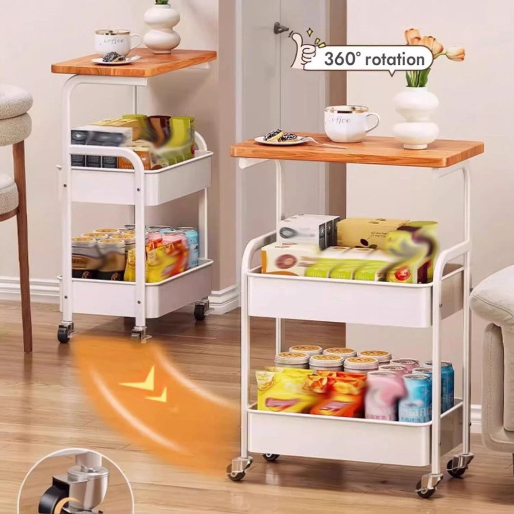 Carro móvil, Carrito de Almacenamiento de 3 Niveles, Marco de Acero, con Mango, 2 Frenos, Montaje fácil, para Dormitorio, lavadero del baño fruta.
