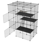 Cerradura Metálica Negra para Exteriores para Conejos, con Puerta y Adecuada para Animales Pequeños como Cobayas y Cachorros, Medidas 146X110X74 Cm (4 Columnas y 3 Capas)