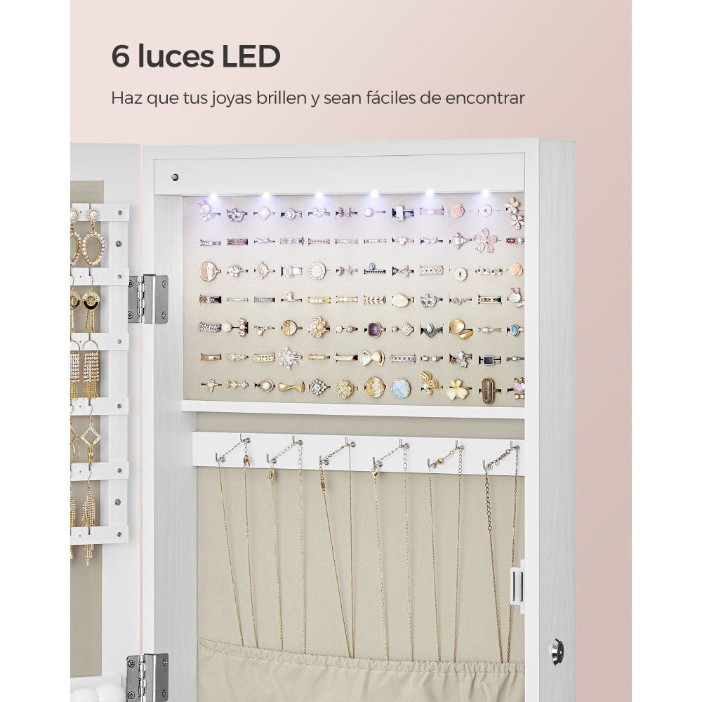 Armario Joyero Con Espejo, Joyero Para Pared O Puerta, Con Cerradura, 2 Cajones, 10 X 37 X 120 Cm, organizador pulseras collares pendientes anillos, diseño moderno accesorios joyas decoración dormitorio elegante, Regalos de Festivos, Regalos de Navidad