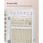 Armario Joyero Con Espejo, Joyero Para Pared O Puerta, Con Cerradura, 2 Cajones, 10 X 37 X 120 Cm, organizador pulseras collares pendientes anillos, diseño moderno accesorios joyas decoración dormitorio elegante, Regalos de Festivos, Regalos de Navidad