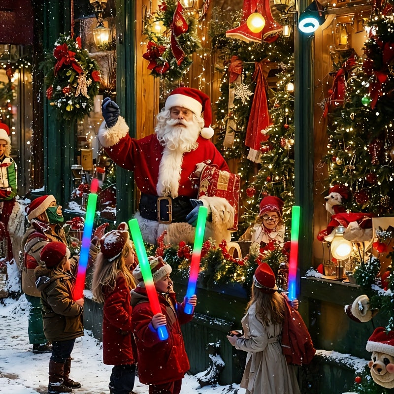 Un set de 60 recuerdos de fiesta variados para la temporada navideña, que incluye varitas de espuma LED que se iluminan en tres modos diferentes. Estas varitas luminosas que brillan en la oscuridad son perfectas para Halloween, decoraciones navideñas, Acc