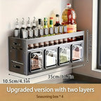 Organizador de especias de pared de 1 pieza con estantes colgantes y frascos para especias - Instalación sin taladro, sistema de almacenamiento de cocina de acero inoxidable que ahorra espacio, adecuado para especias, hierbas, aceites, salsas, organizació