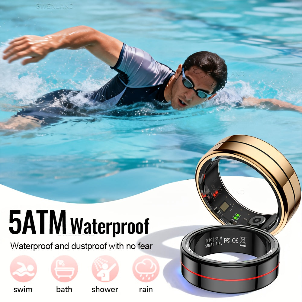 Anillo Inteligente GWENLANDFashion - Conexión Inalámbrica, Gestión de Fitness y Sueño, Capacidad de Batería 15mAh (Talla 8) / 18mAh (Talla 9-13), Fotografía de Ondas, Múltiples Modos Deportivos, Material de Acero Inoxidable - Ideal para la Vida Diaria, Fi