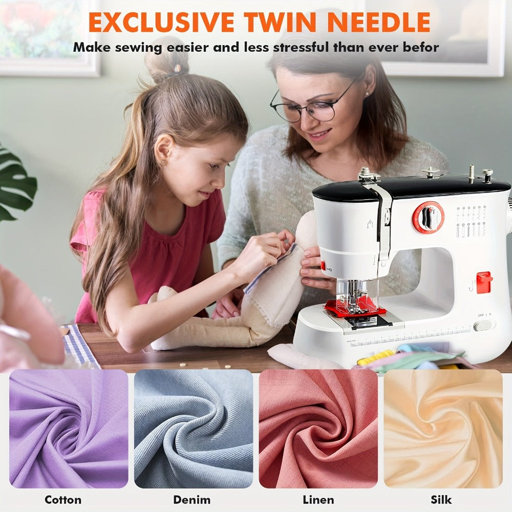Máquina de coser 519, máquina de coser eléctrica para principiantes y niños, 12 programas de puntada, brazo libre, luz de costura y pedal eléctrico de arranque, enchufe UE
