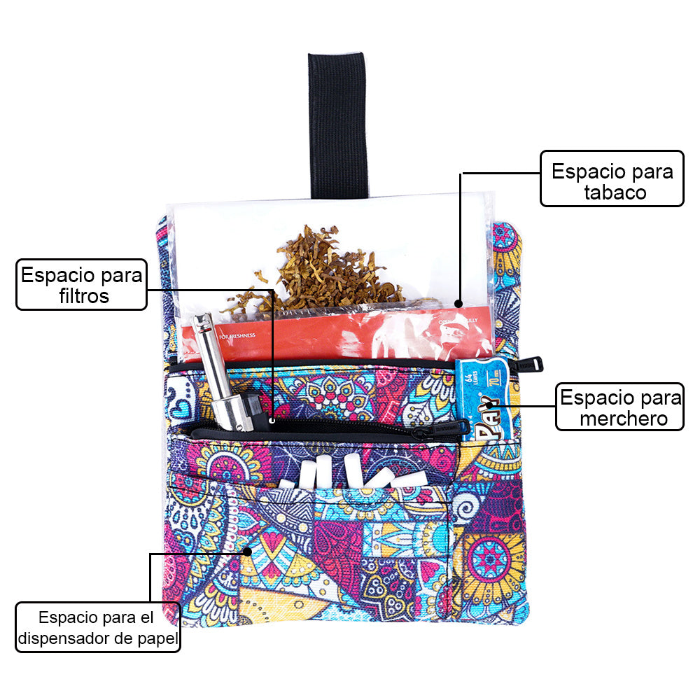 Pitillera tabaco de liar hombre y mujer tabaquera de cigarillos de PU y tela material hidrófugo forro impermeable con asa de mano
