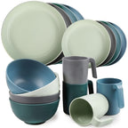 Juego de vajilla de plástico de 16 piezas, que incluye 4 platos grandes, 4 platos pequeños, 4 cuencos y 4 tazas, vajilla ligera, compatible con lavavajillas y microondas, adecuada para mesas de comedor, picnics y camping, Día de San Valentín