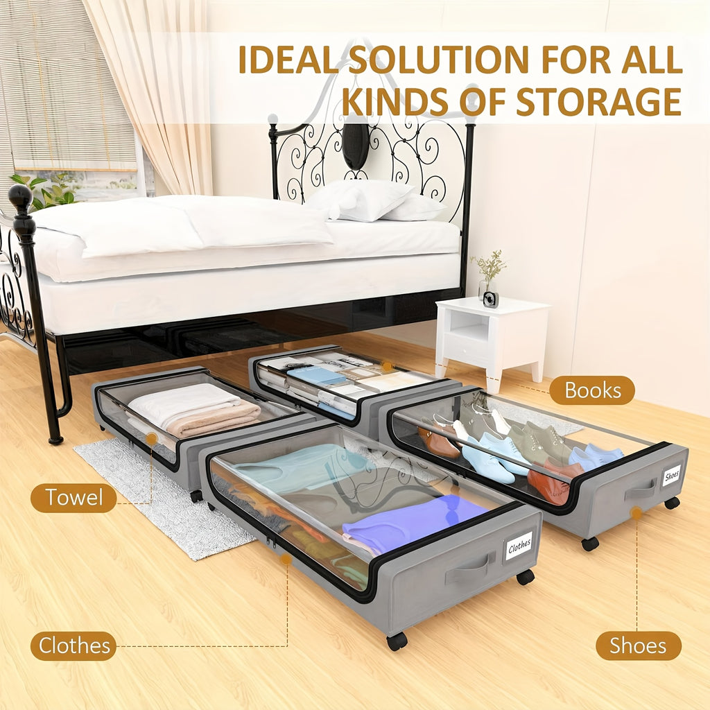 Caja de Almacenamiento Debajo de la Cama con Ruedas - Contenedor Organizador a Prueba de Polvo de Gran Capacidad, Adecuado para Edredones, Ropa, Juguetes y Diversos Artículos, con Ruedas para un Fácil Acceso, Asa Plegable para un Fácil Transporte, Solució