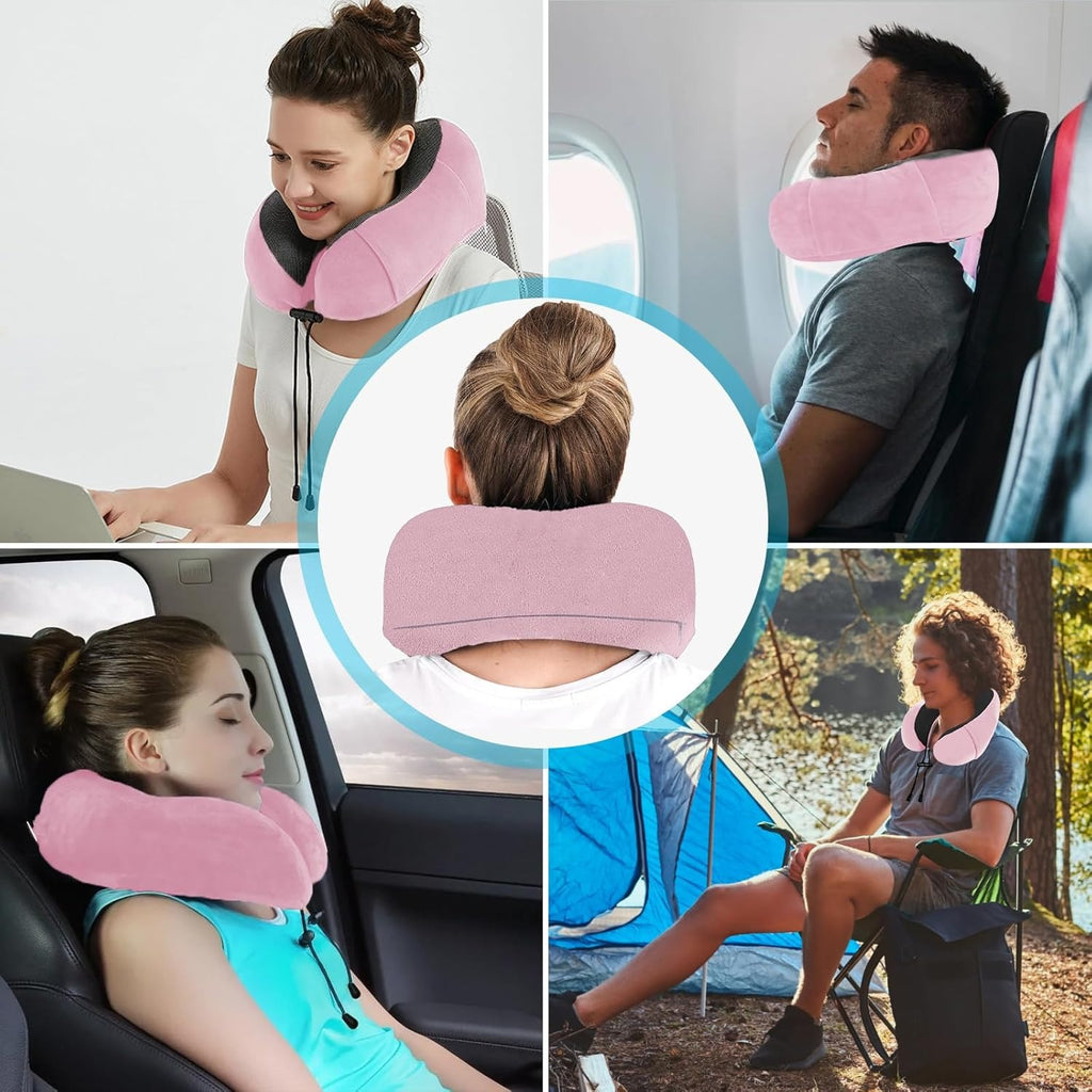 Una Almohada Cervical Ergonómica en Forma de U con Bolsa de Almacenamiento, Espuma de Memoria con Tecnología de Rebote Lento, Funda Lavable a Máquina, Ligera y Portátil para Avión, Oficina y Hogar, Apoya Cuello y Cabeza, Ideal para Siestas, Lectura y Ver