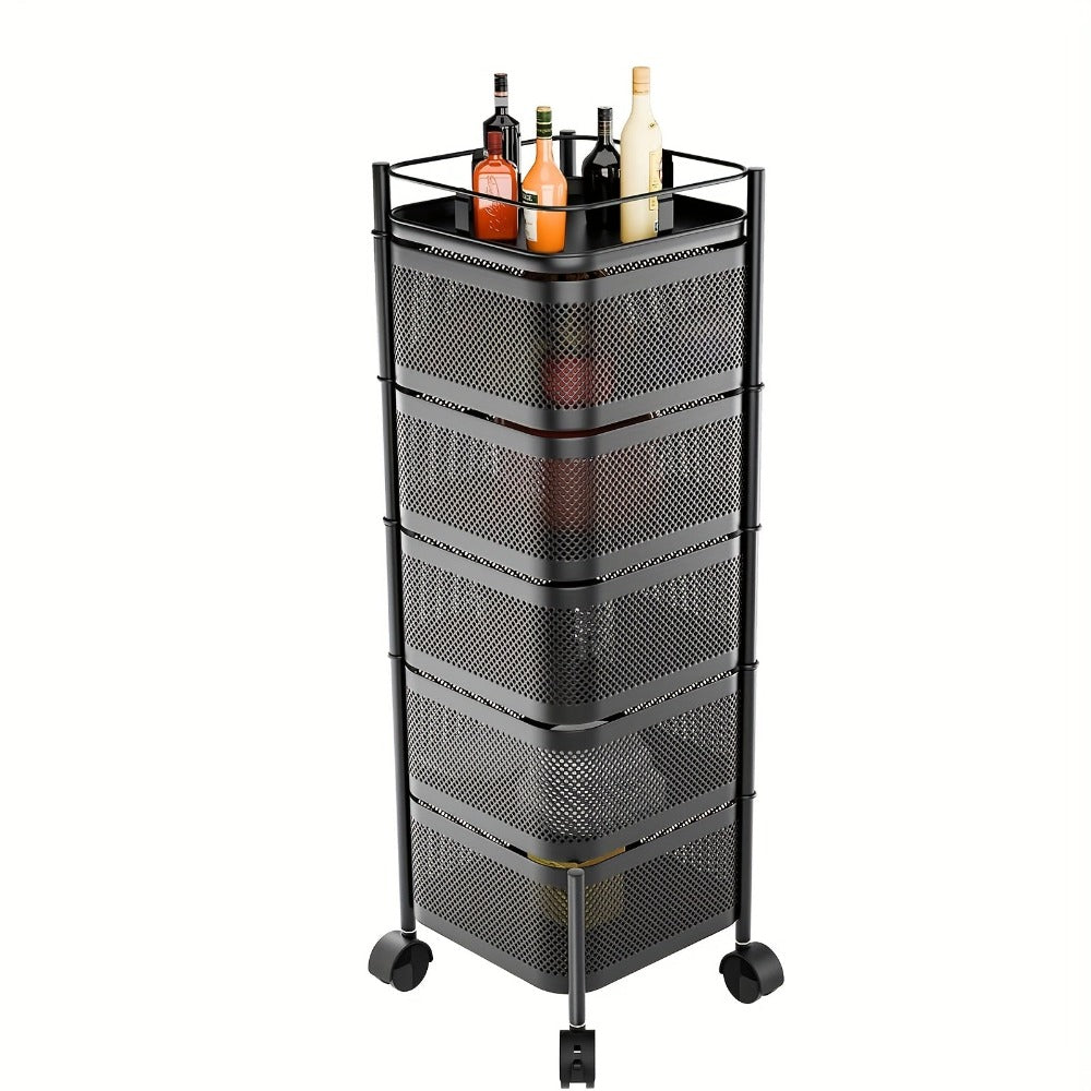 Carro Giratorio de Cocina de 5 Niveles con Ruedas, Unidad de Estantería Móvil de Marco Metálico Grande, Ideal para Despensa, Portafrutas, Verduras, Ahorrador de Espacio para Uso Doméstico o Comercial, Estante de Pie