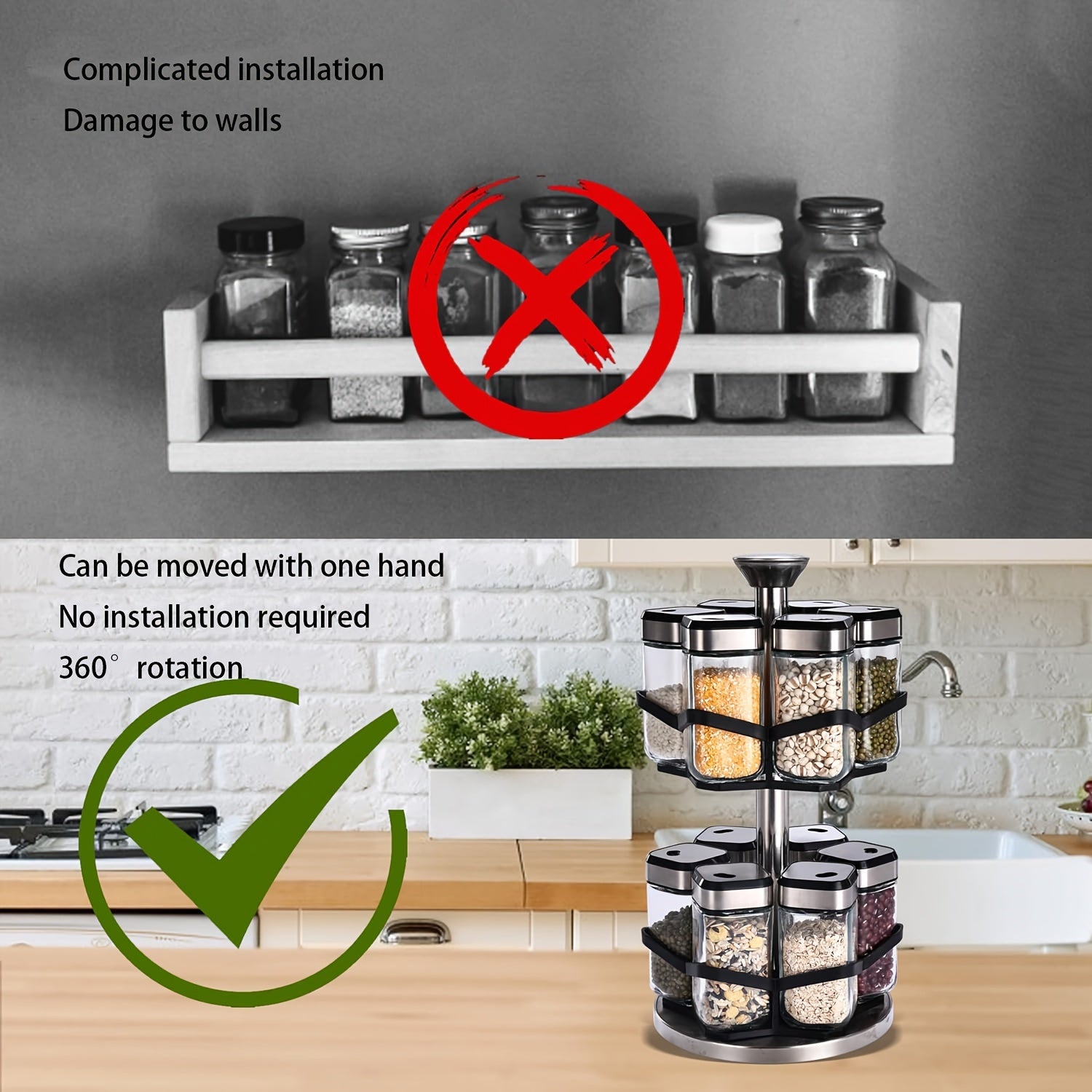 Organizador de Especias Giratorio de Dos Niveles con 6 o 12 Frascos de Especias de 120 ml Cada Uno, Diseñado para una Fácil Selección con Rotación de 360° y Orificios de Tamiz, Hecho de Acero Inoxidable para una Organización Práctica de Especias
