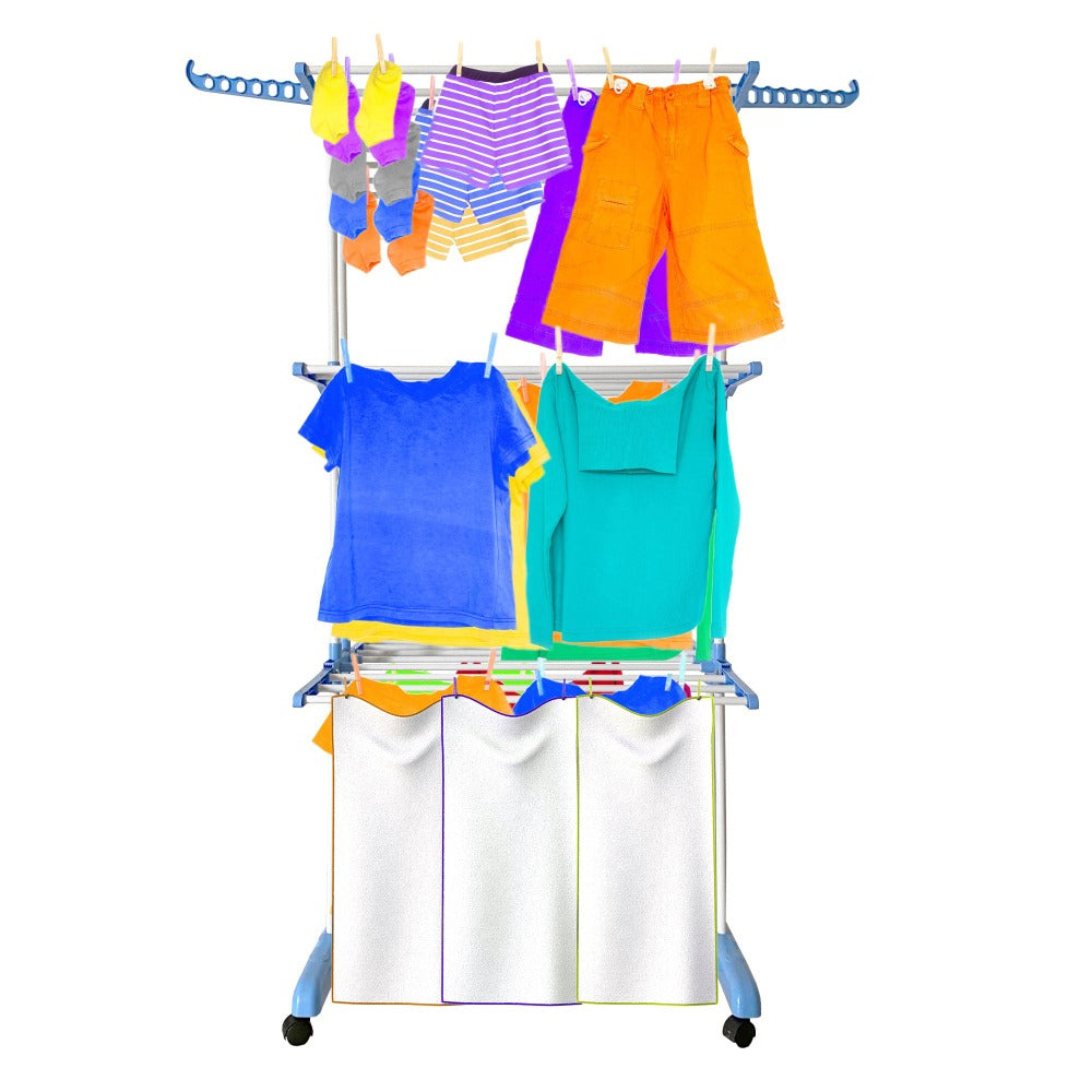 Tendedero Ropa Plegable Vertical XXL Nyana Home Ruedas Pivotantes 360º Multifuncional 4 Niveles y Alas Plegables Hasta 20 Metros de Secado Secadora de Ropa Tendedero de Ropa Tendal Exteriores Interiores Alas Laterales Plegables