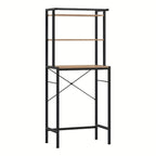 1pc Estante para Lavadora, Estante WC sobre la Lavadora, Armario de Lavadora, Armario de Baño, 3 Estantes, Toallero, Material Metal y Madera, 67x162x40cm